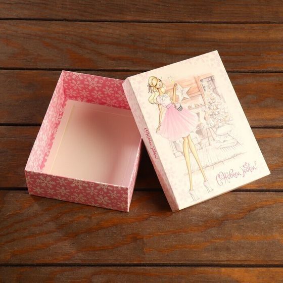 !09 Коробка (набор 4 штуки) сборная крышка-дно без окна, &quot;Женский Новый год&quot;, 16,5 х 12,5 х 5,2 см