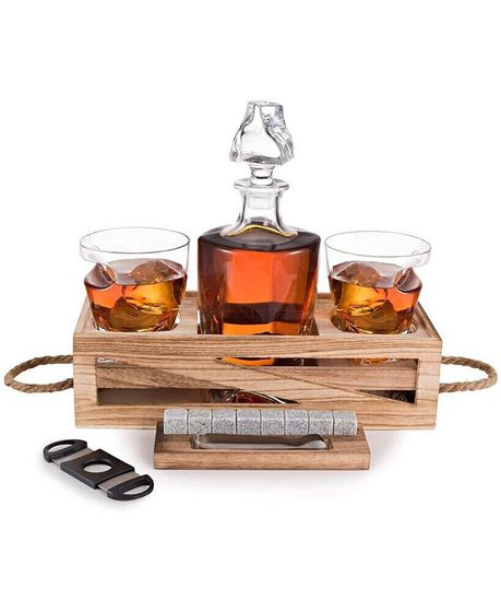 Whiskey Decanter and Cigar Glass Gift Set, 14 Piece