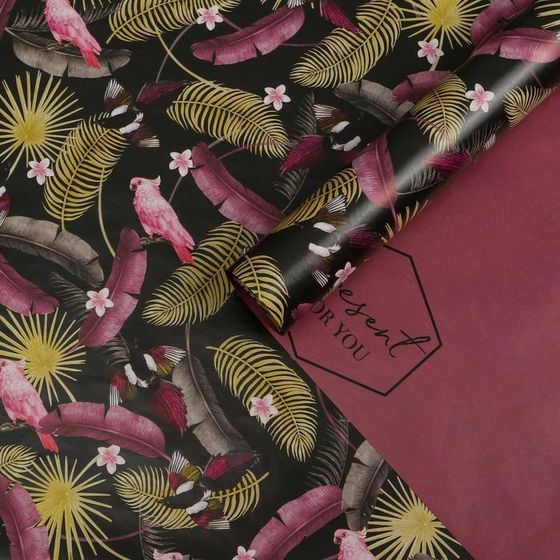 !09 Бумага упаковочная (набор 4 листа) глянцевая двусторонняя «Тропики», 70 × 100 см.