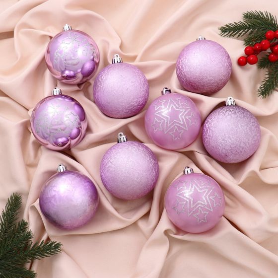 !09 Набор елочных шаров (набор 9 штук) &quot;Эмили звёзды ассорти&quot; пластик d-8 см. цвет розовый микс