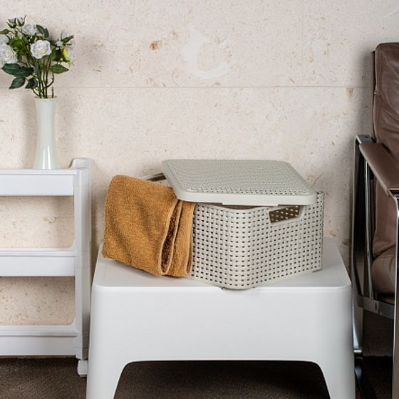 Корзина RATTAN STYLE BOX M  крышка кремовая