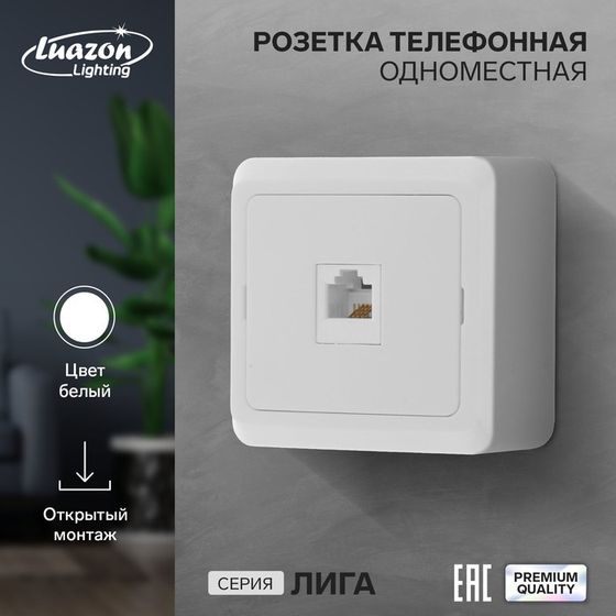 Розетка телефонная одноместная Luazon Lighting &quot;Лига&quot;, накладная, белая