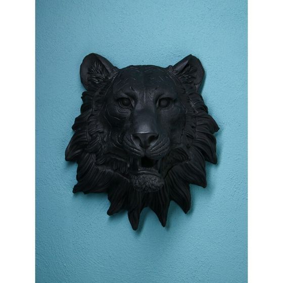 Настенная фигура «Голова льва», полистоун, 50 см, цвет чёрный матовый