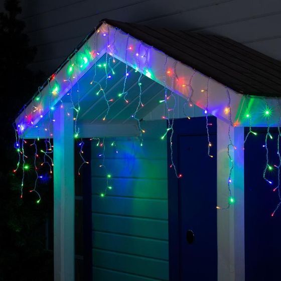 Гирлянда «Бахрома» 3 × 0.6 м, IP44, УМС, прозрачная нить, 160 LED, свечение мульти, 220 В
