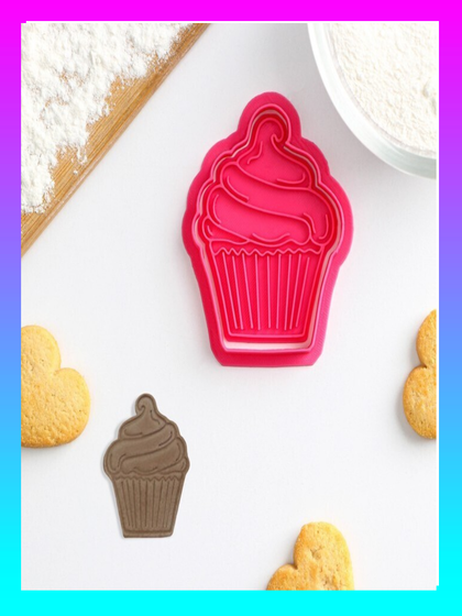 !09 Форма для печенья «Пирожное», 8×6,5 см, штамп, вырубка, цвет розовый