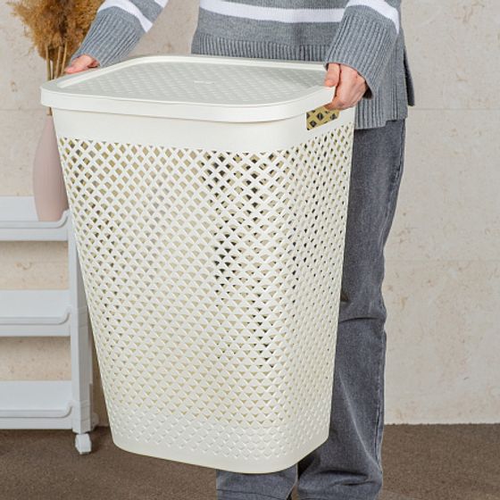 Корзина для белья PURE кремовая 55л