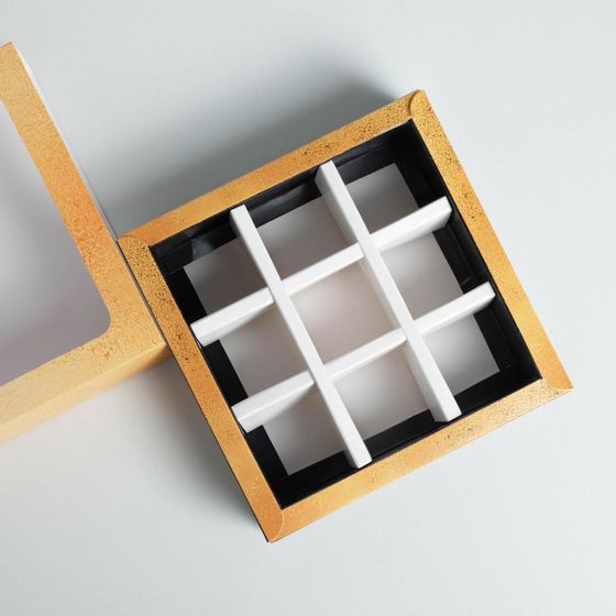 !Коробка для конфет 2 штуки кондитерская упаковка, 9 ячеек, Gold 14.5 х 14.5 х 3.5 см