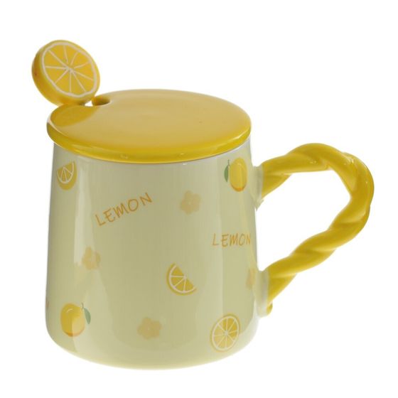 Кружка с крышкой и ложкой, L8,5 W8,5 H9,5 см, цвет микс