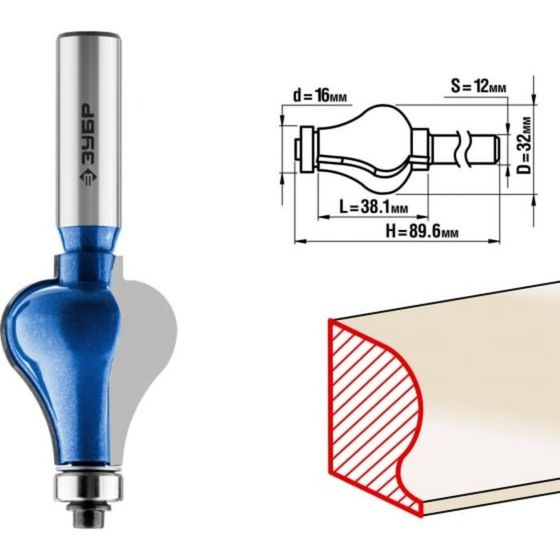 Фреза кромочная ЗУБР 28718-32, фигурная №7, хвостовик d = 12 мм, 32 x 38 мм