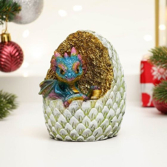 !09 Копилка &quot;Дракон в яйце с монетками&quot; синяя, 9х9х10,5 см.