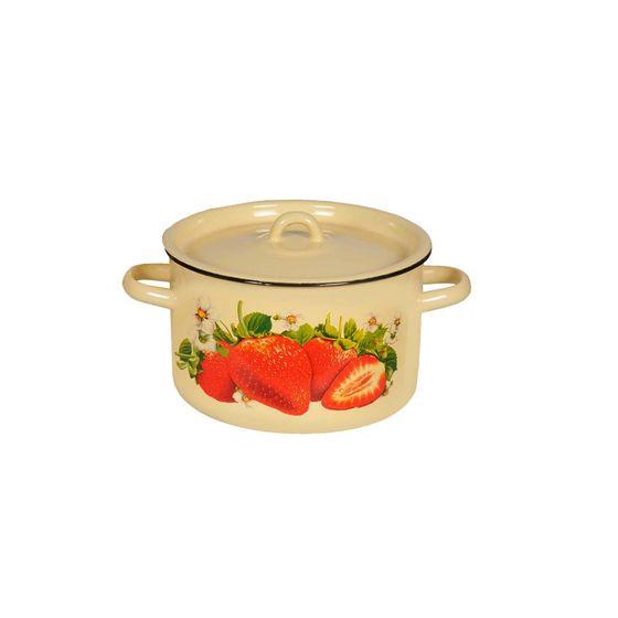 Кастрюля СтальЭмаль 1с16с/1 2.9л с крышкой клубника садовая кремовая