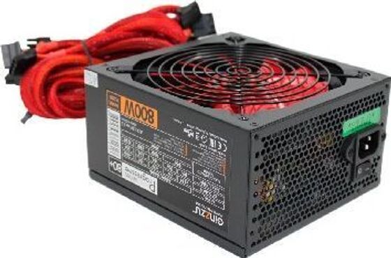 Блок питания 800W ATX Ginzzu PC800 14см(Red) 80+ black,APFC,24+4p,4 PCI-E(6+2), 7*SATA, 4*IDE,оплетка, кабель питания,цветная коробка