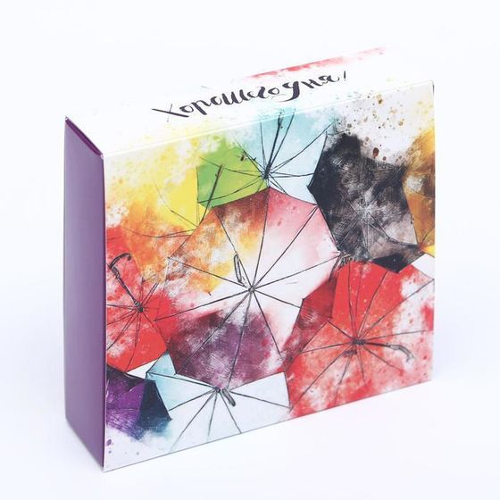 !Коробка под 9 конфет 2 штуки с обечайкой &quot; Зонтики &quot; с окном 14,5 х 14,5 х 3,5 см.