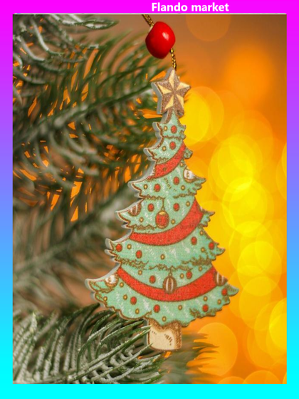 !09 Подвеска новогодняя (набор 4 штуки) «Елка» 13 х 7 х 0,5 см.