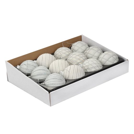 Украшение новогоднее Шар "Белая фантазия" (блок 12 шт), D8 см, L36 W28 H11 см, 4в.