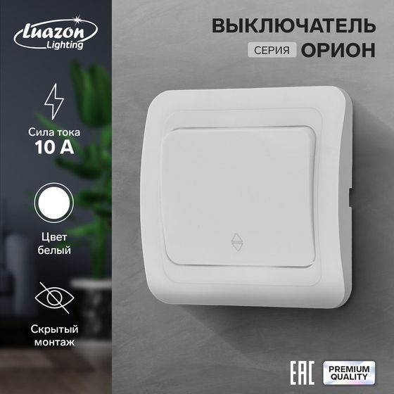 Выключатель проходной Luazon Lighting &quot;Орион&quot;, 10 А, 1 клавиша, скрытый, белый