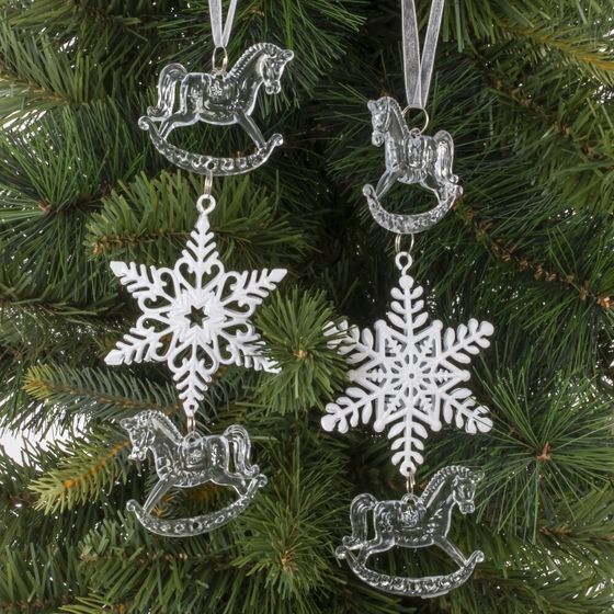 Украшение новогоднеe подвеска&quot;Снежинка с лошадками&quot;, L6,5 W1 H19 см, 2в.