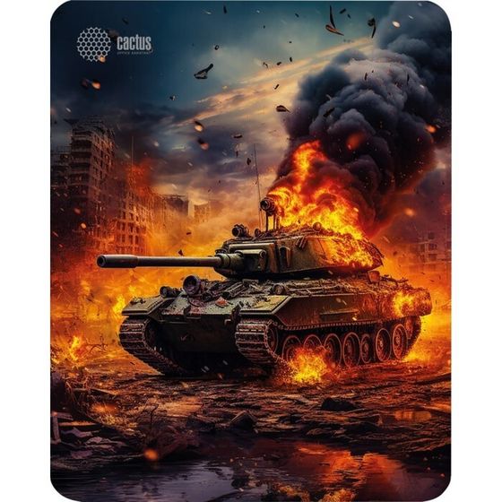 Коврик для компьютерной мыши   Cactus Burning tank, игровой,300*250*3мм,рис.&quot;горящий танк&quot;