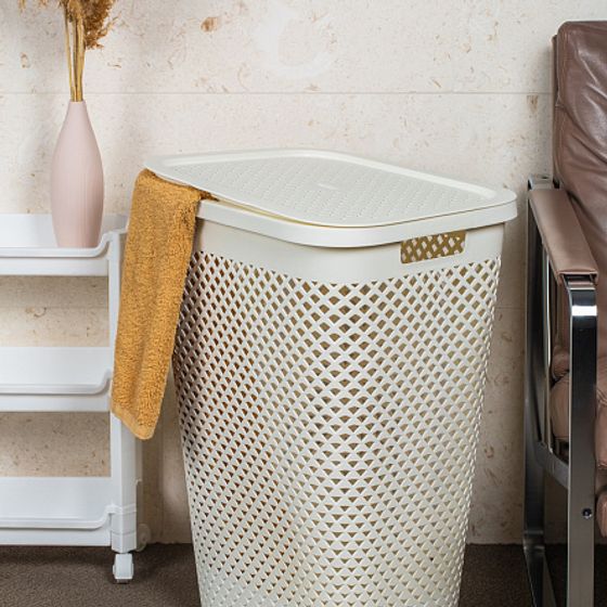 Корзина для белья PURE кремовая 55л