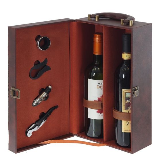Шкатулка для бутылок с набором сомелье, Д19,5 Ш12 В35 см