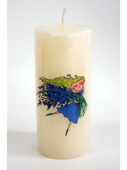 !09 НАБОР СВЕЧЕЙ 3 ШТУКИ - Свеча декоративная " Девочка с лавандой" 5x5x12 см. цвет белый