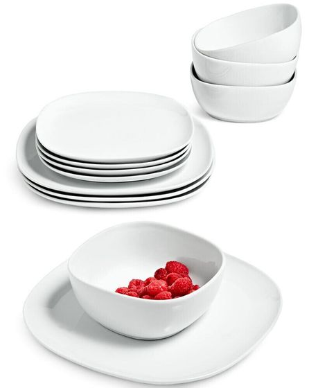 Whiteware Soft Square 12-Pc. Dinnerware Set, Service for 4, Created for Macy&#39;s