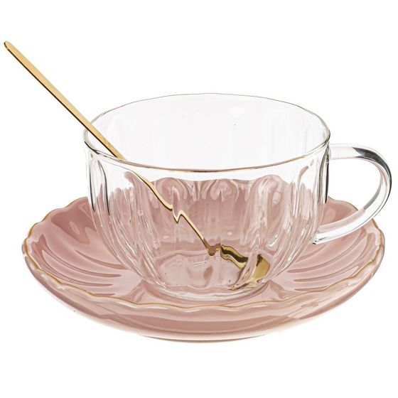 Кружка с блюдцем и ложкой 300 мл, L15 W15 H6,5 см, дизайн микс