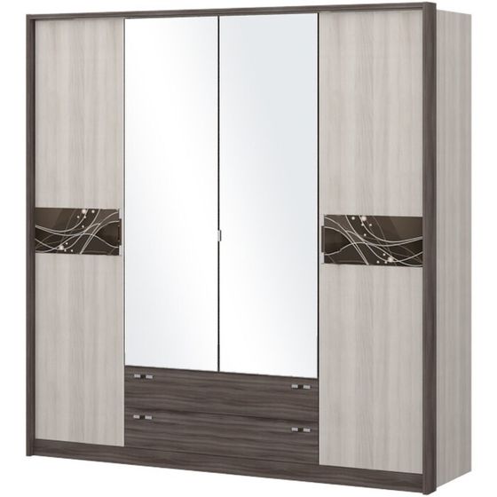 Шкаф 4-х дверный «Николь», 2060 × 592 × 2117 мм, зеркало, цвет ясень шимо светлый / тёмный
