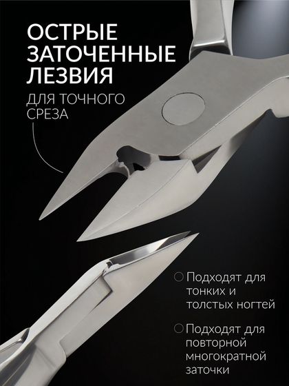 Кусачки педикюрные «Premium», скрытая пружина, прорезиненные ручки, 12.3 см, длина лезвия - 13 мм, серые, серебристые