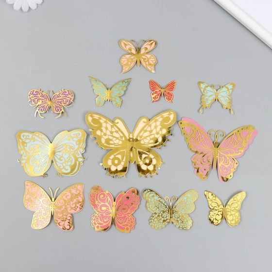 Бабочки картон двойные крылья &quot;Ажурные. Нежные расцветки&quot; набор 12 шт h=4-10 см на магните