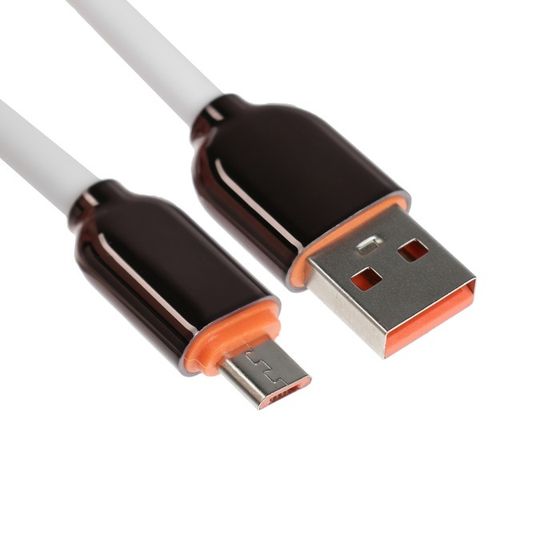 Кабель MicroUSB - USB, 2.4 A, оплётка PVC, 1 метр, белый