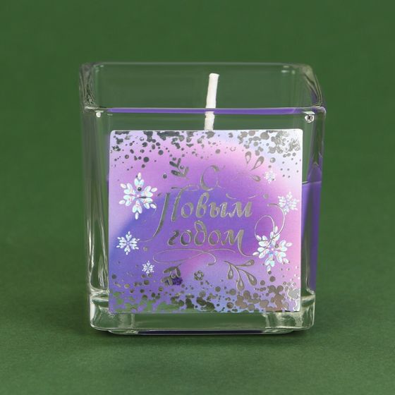 !09 Новогодняя свеча(набор 2 штуки): Зимнее волшебство Свеча арома в квадратном стакане "Дракоша", аромат ягоды, 5,3 х 5,3 см.