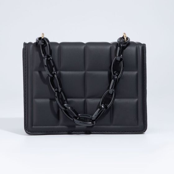 !09 Сумка женская мессенджер из искусственной кожи с цепью, 14×20 см, чёрная