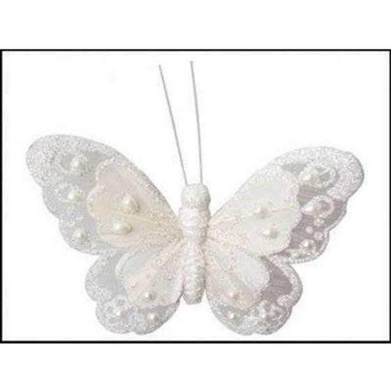 !НАБОР 3 ШТУКИ - БАБОЧКА НА КЛИПЕ "CLASSIC WHITE" , 11 см, цвет белый