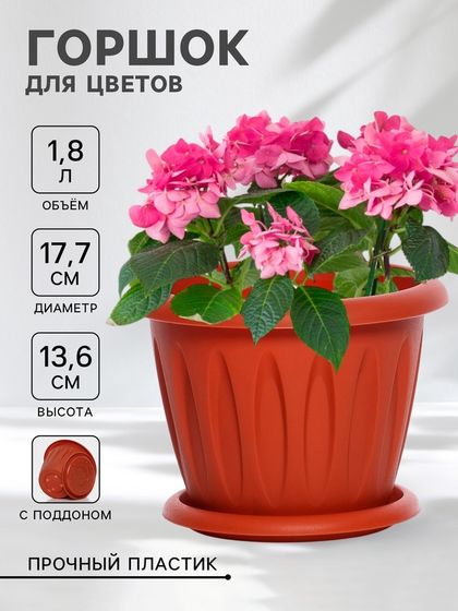 Горшок для цветов с поддоном «Фелиция», 1,8 л, d=17,7 см, h=13,6 см, цвет терракотовый