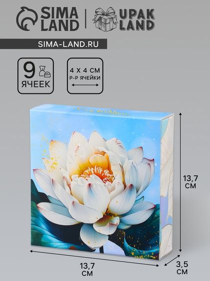 Коробка для конфет с обечайкой 9 шт. без окна «С 8 марта» , 13.7×13.7×3.5 см. Кондитерская упаковка