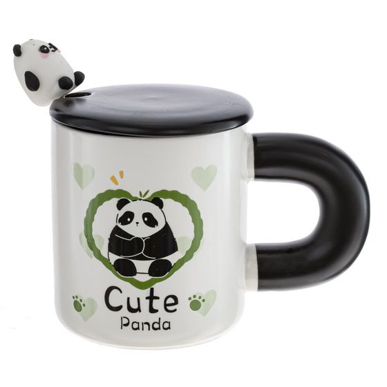 Кружка с крышкой и ложкой, 430 мл, L8,5 W8,5 H9,8 см, дизайн микс