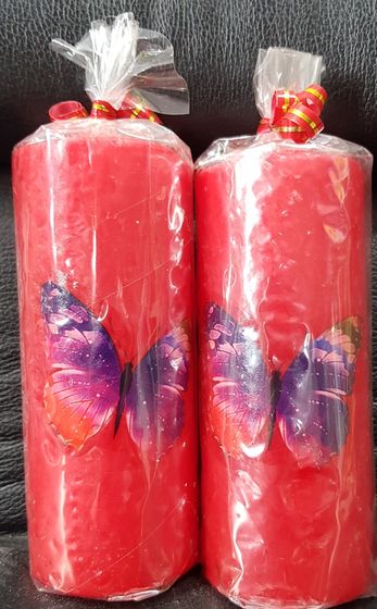 !09 НАБОР СВЕЧЕЙ 2 ШТУКИ - Свеча декоративная "Бабочка радужная" 5x5x12 см. цвет красный