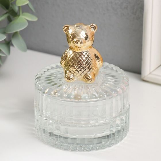 Шкатулка стекло, керамика &quot;Золотой медвежонок&quot; 7,8х7,8х9,5 см