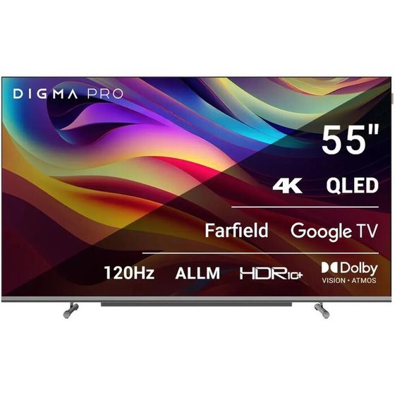 Телевизор Digma Pro 55L, 55&quot;,3840x2160, QLED, DVB-T2/C/S2, HDMI3, USB2, SmartTV,чёрно-серый