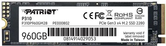 Накопитель SSD 960GB Patriot PCIe 3.0 x4 P310P960GM28 P310 M.2 2280