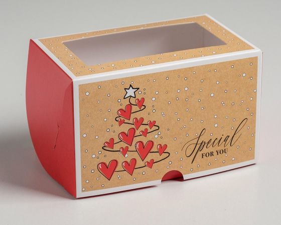 !09 НАБОР 5 ШТУК - Коробка для капкейков (на 2 шт.) «Для любимых» 10 х 16 х 10 см.