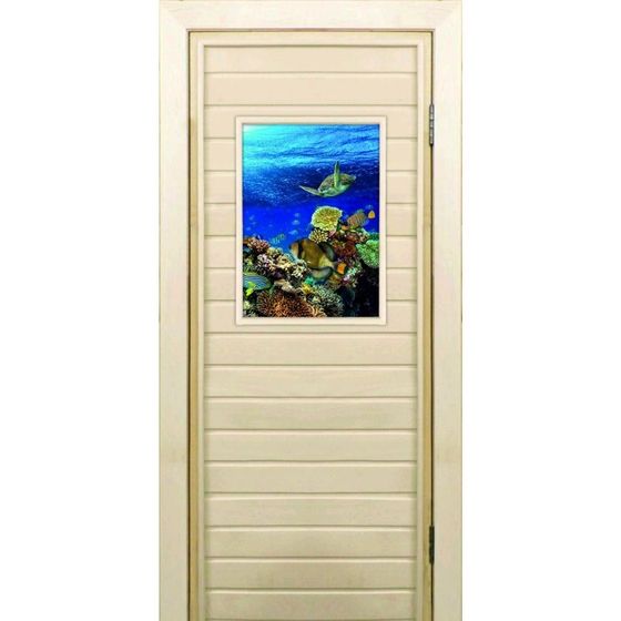 Дверь для бани со стеклом (40*60), &quot;Морской мир&quot;, 190×70см, коробка из осины