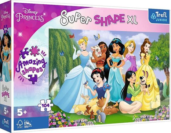 Trefl Puzzle 104 elementy Super Shapes XL Księżniczki Disney w ogrodzie