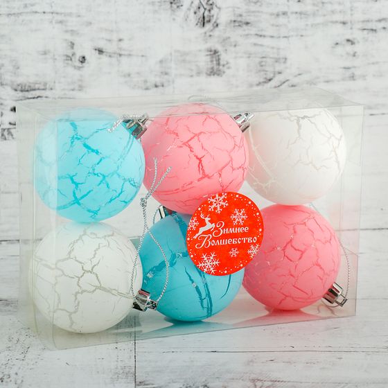 !09 Набор елочных шаров (набор 12 штук) &quot;Кракле&quot; пластик d-6 см. цвет микс