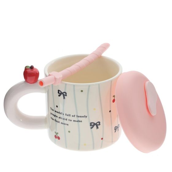 Кружка с крышкой и трубочкой, 330 мл, L14 W9 H14 см, 4в.