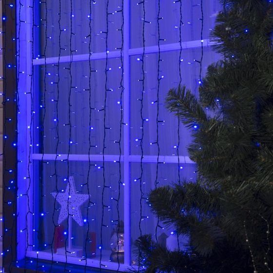 Гирлянда «Занавес» 2 × 3 м, IP44, УМС, тёмная нить, 760 LED, свечение синее, мерцание, 220 В, УЦЕНКА