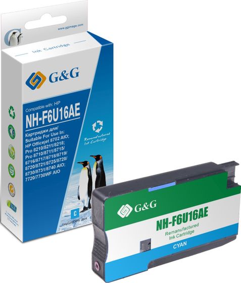 Картридж струйный G&amp;G GG-F6U16AE F6U16AE голубой (26мл) для HP OJ Pro 7740/8210/8218/8710/8715
