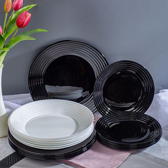 Столовый набор АРЕНА БЛЭК ЭНД УАЙТ 18 предметов