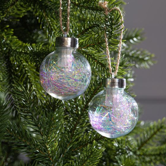 !09 Набор ёлочных шаров «Мишура блестящая», 2 шт, d=6 см, 1 LED, от батареек, свечение RGB